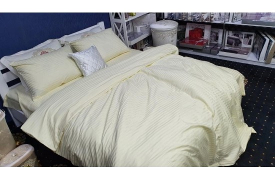 Элитный постельный комплект Сатин Stripe ELITE CHAMPAGNE полуторный с простынью на резинке