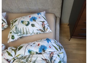 Cornflowers/beige, Turkish flannel double sheet set with elastic