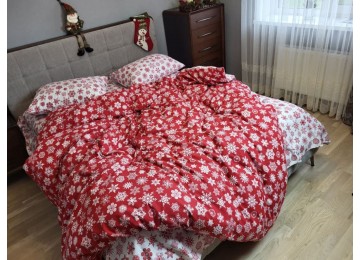 Снежинки черв., Turkish flannel пододеяльник цельный полуторный комплект
