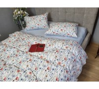 Wildflowers/blue Turkish flannel one-and-a-half sheet set with elastic