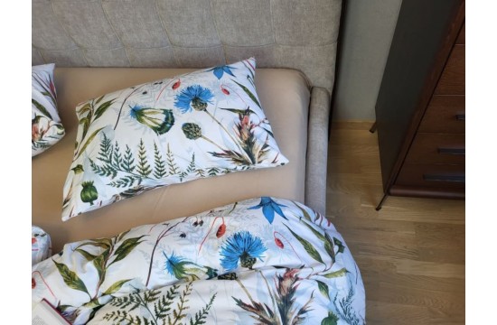 Cornflowers/beige, Turkish flannel family set sheet with elastic