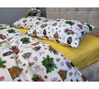Sweet huts/yellow, Turkish flannel euro fitted sheet set