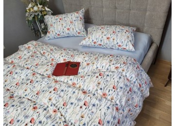 Wildflowers/blue Turkish flannel euro fitted sheet set