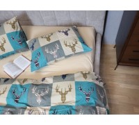 Trophy turquoise/st. beige, Turkish flannel euro set sheet with elastic