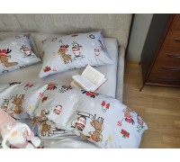 Santa's helpers/grey, Turkish flannel euro sheet set with elastic