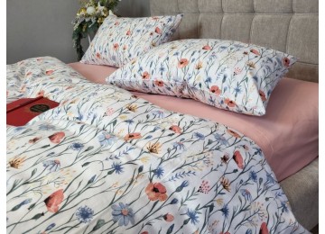 Wildflowers/pink, Turkish flannel euro fitted sheet set