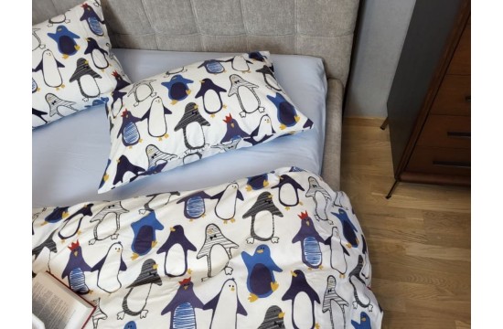Penguin/blue Turkish flannel one-and-a-half set