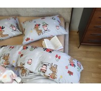 Santa's helpers/beige, Turkish flannel double bed sheet set with elastic