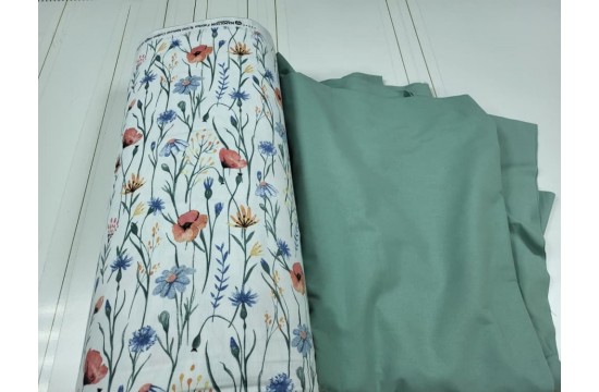 Wildflowers/wormwood, Turkish flannel one-and-a-half sheet set with elastic