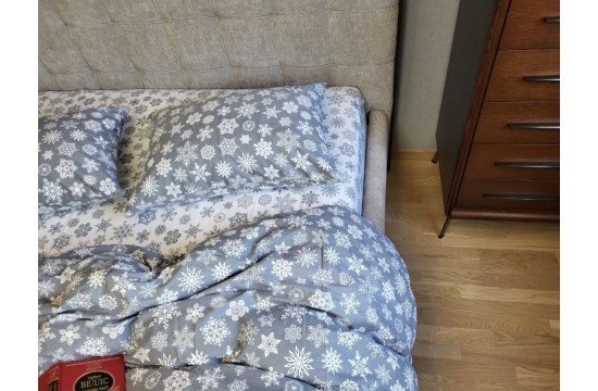 Снежинки серые, Turkish flannel Цельн. полуторный комплект