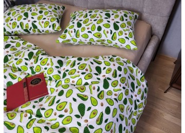 Avocado/beige, Turkish flannel one-and-a-half sheet set with elastic