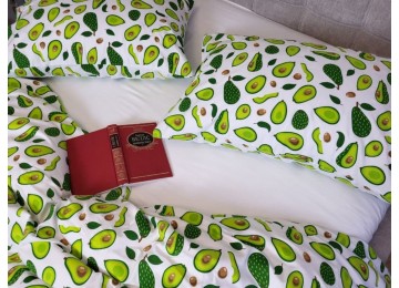 Avocado/white, Turkish flannel family set fitted sheet