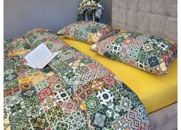 Mosaic/yellow, Turkish flannel family set, fitted sheet