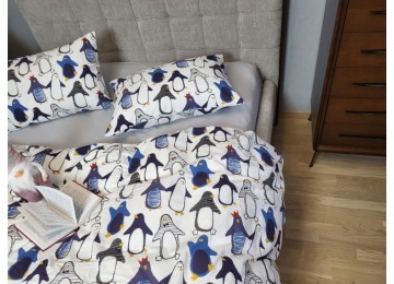 Penguin/grey, Turkish flannel euro sheet set with elastic