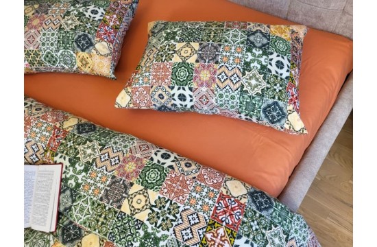 Mosaic/orange, Turkish flannel euro fitted sheet set