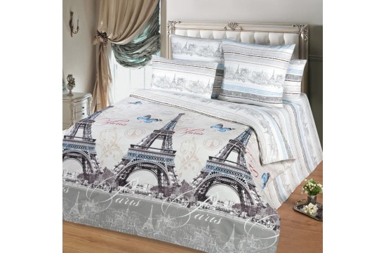 Vintage double bedding set made of poplin with elastic band