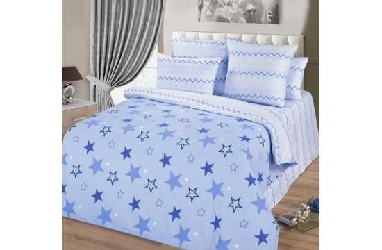 Комплект постельный из поплина Звездный синий полуторный
