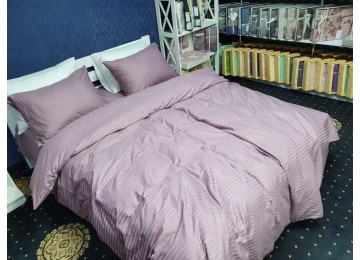 Bed linen stripe satin LUX LIGHT PLUM euro with elastic band