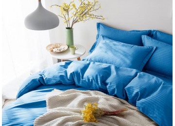 Комплект постельный страйп сатин LUX SKY BLUE 1/1см двуспальный с простынью на резинке