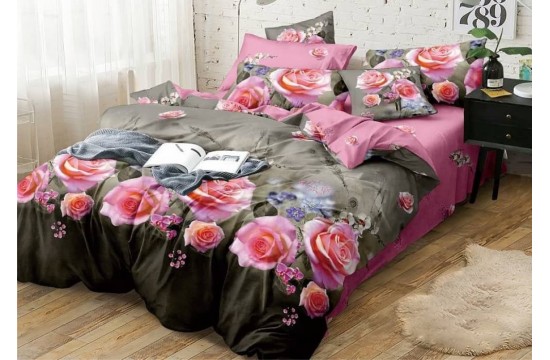 Розалия, сатин постельное белье с простынью на резинке семейное Комфорт текстиль
