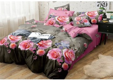 Розалия, сатин постельное белье с простынью на резинке полуторное Комфорт текстиль