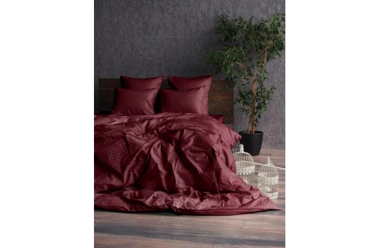 Bedding set stripe satin LUX BORDO 1 / 1cm family with a sheet with an elastic band