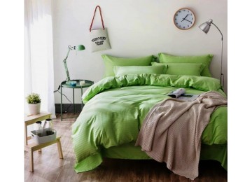Satin Stripe GREENERY 1 / 1cm bed linen with a sheet on the cutter one and a half Comfort textile