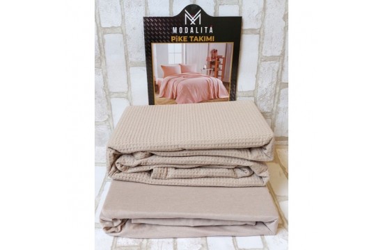Summer knitted bed linen with a waffle bedspread 220 * 240 Pike (TM Modalita) Bej, Turkey