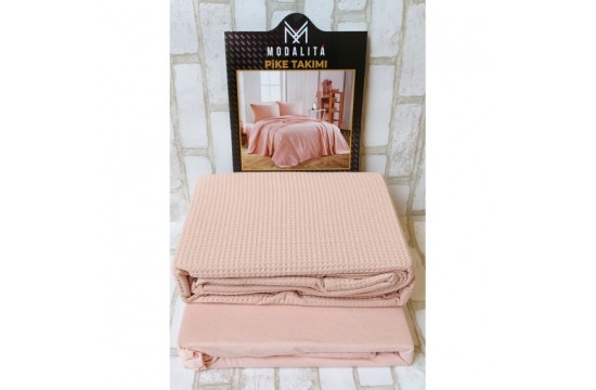 Summer knitted bed linen with a waffle bedspread 220 * 240 Pike (TM Modalita) Pudra, Turkey