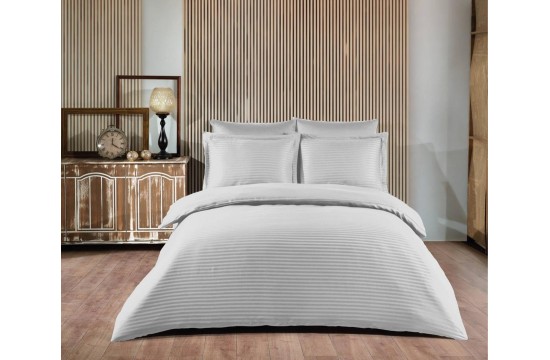 Bed linen satin stripe family 160x220 (TM ZERON) BEYAZ, Turkey