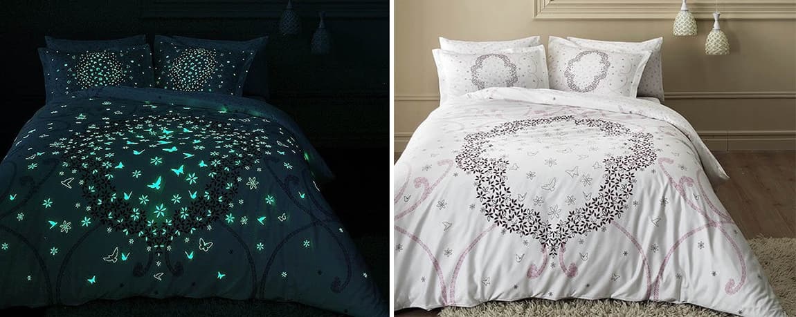 Bed linen that glows at night