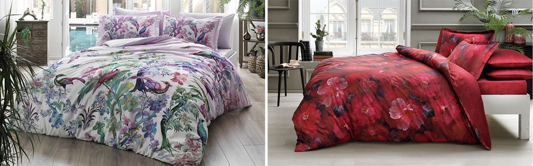 Bed linen bright multi-colored and red in flowers