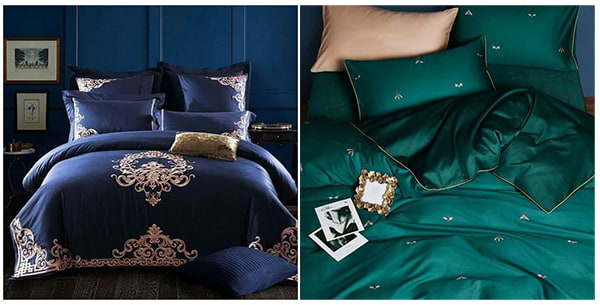 Сатин люкс постельное белье синего и зелёного цветов