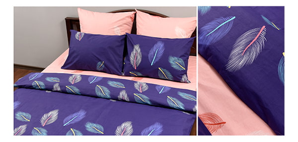 Bed linen in blue and pink tones
