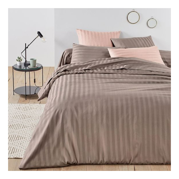 Stripe satin bed linen coffee pink