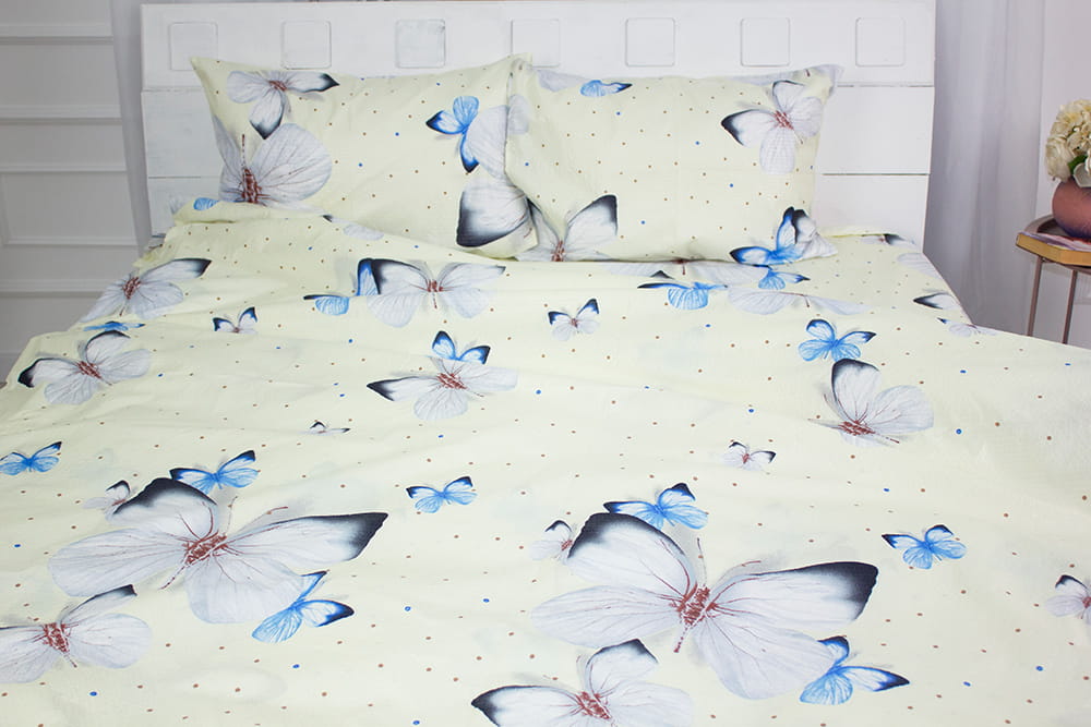 Bed linen from coarse calico in butterflies