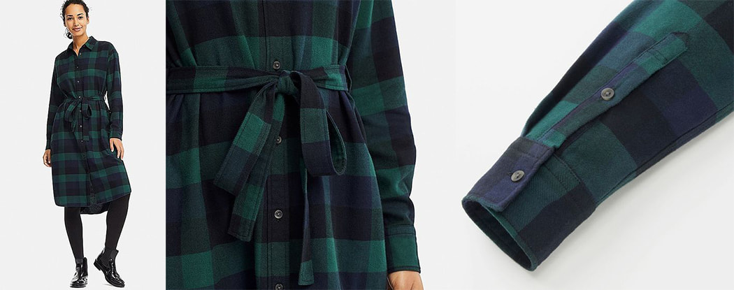 Blue and green check flannel shirt dress