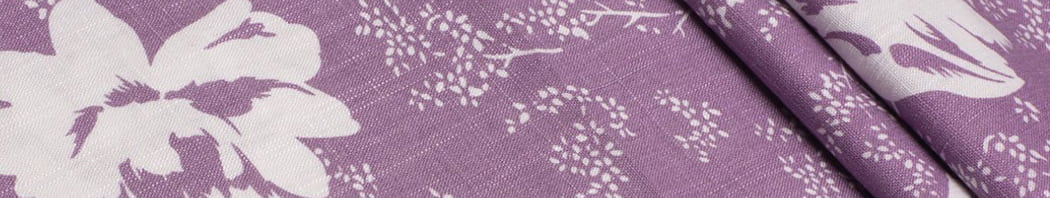 purple linen fabric in white large flowers