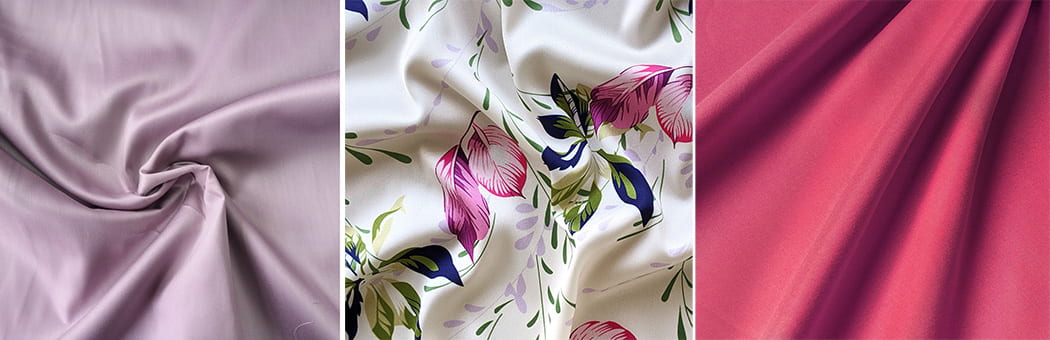 Polysatin is a polysatin fabric of a solid pink color and in flowers